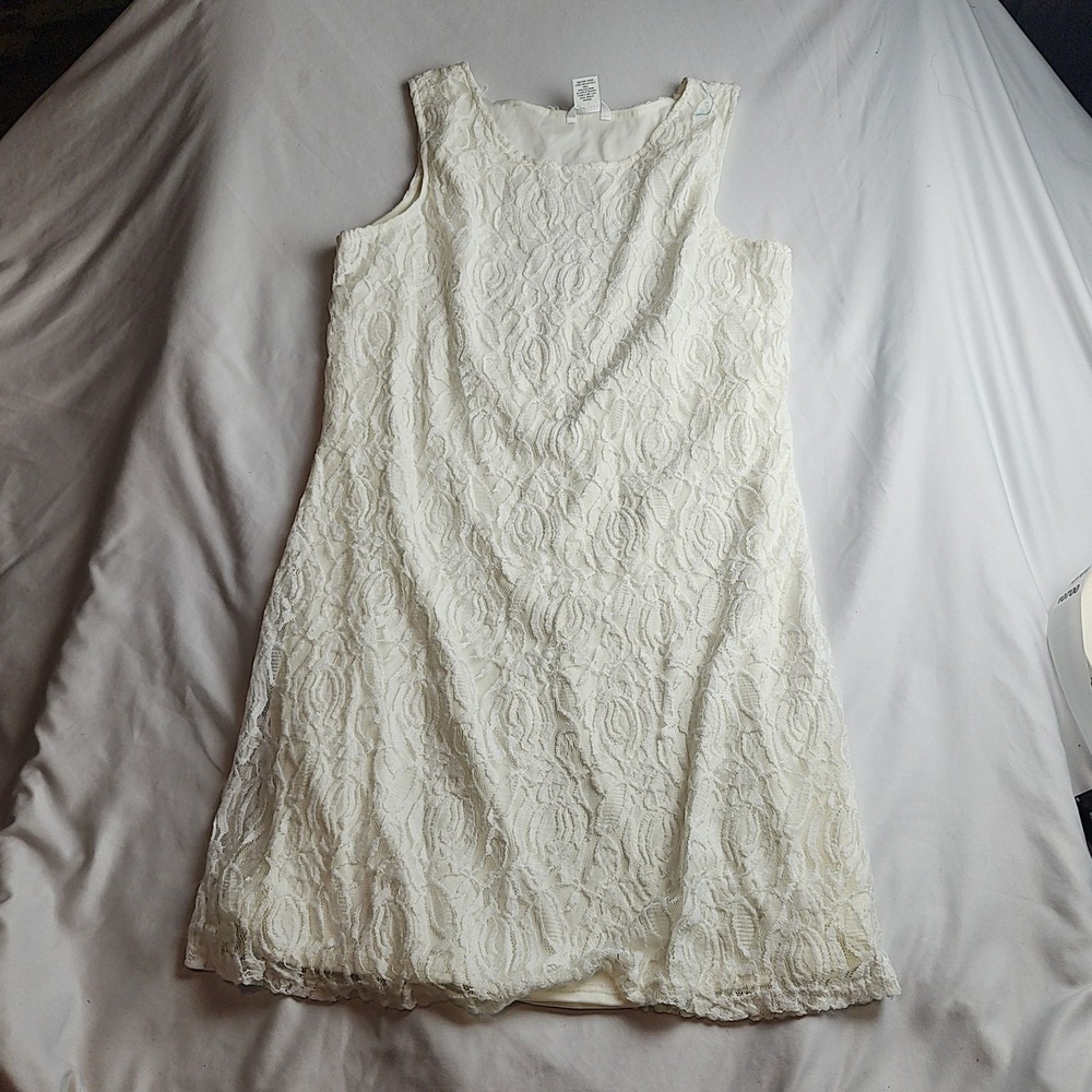 Kaktus Sleeveless Lace Overlay Shift Mini Dress Ivory Cream Women's Size XL